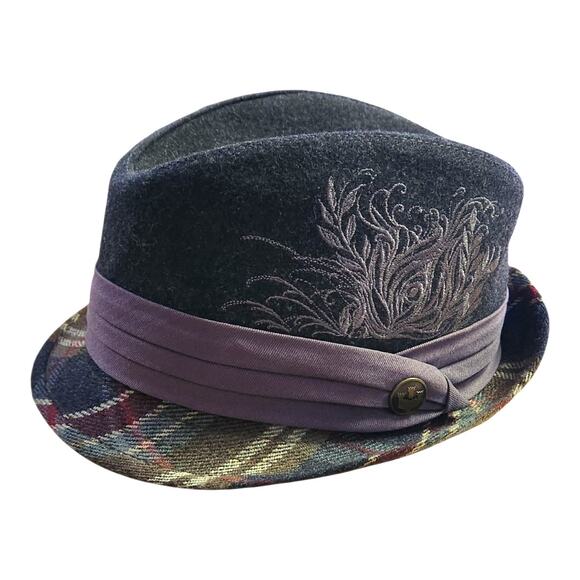 Goorin Bros. Fedora Gray Wool Blend Embroidered Plaid Hat - Picture 1 of 8